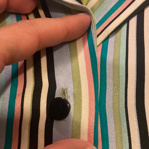 Dana Buchman Vintage Silk Striped 70’s Blouse in Lime Green - Picture 5 of 8